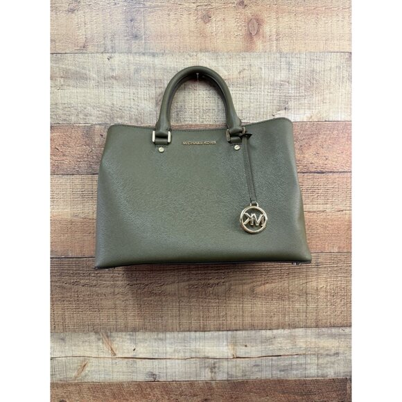 Michael Kors Savannah Large Leather Satchel Purse Green - Picture 2 of 16